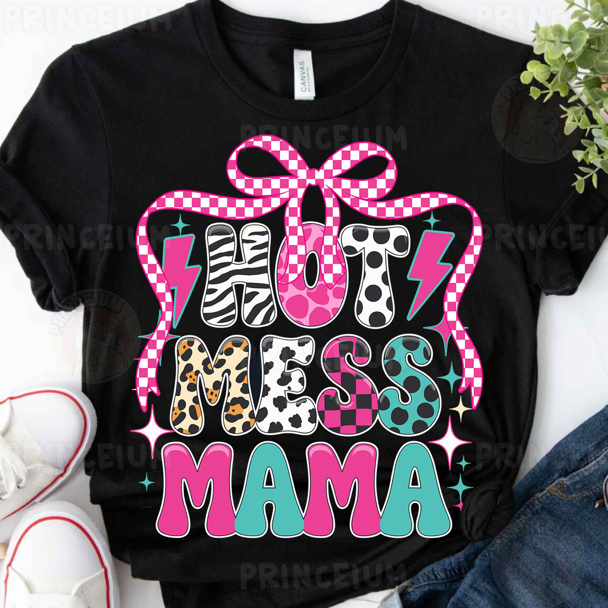 a t - shirt with the words mom and a bow on it