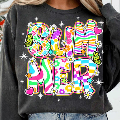 a woman wearing a black sweatshirt with the word mom on it