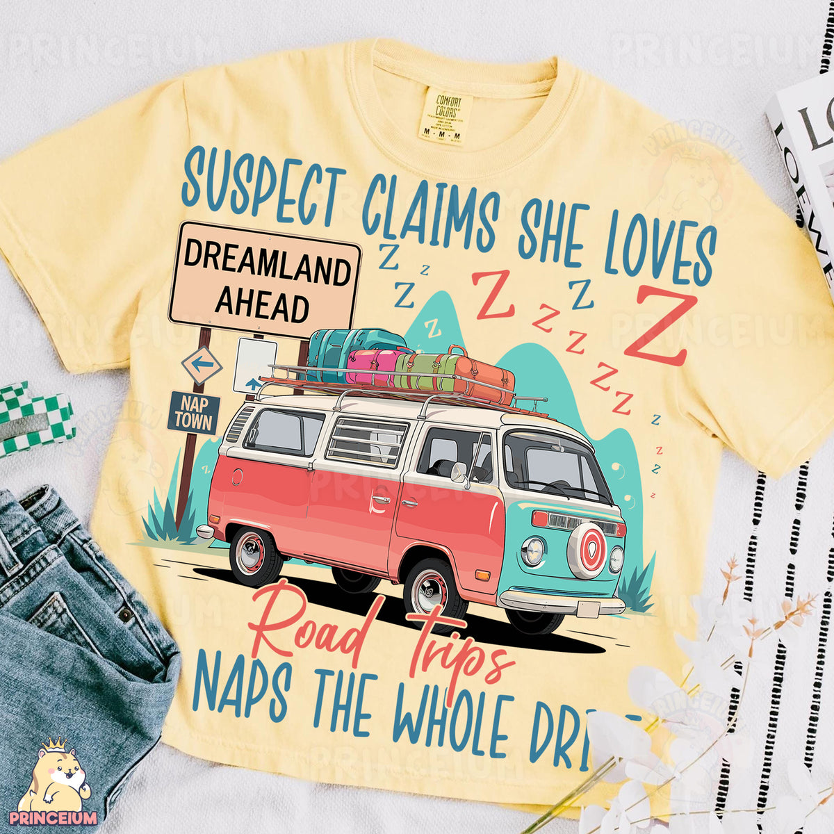 a yellow shirt with a vw camper van on it